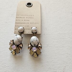 Anthropologie White Marble-Effect & Gold Drop Earrings Pink Yellow Stones